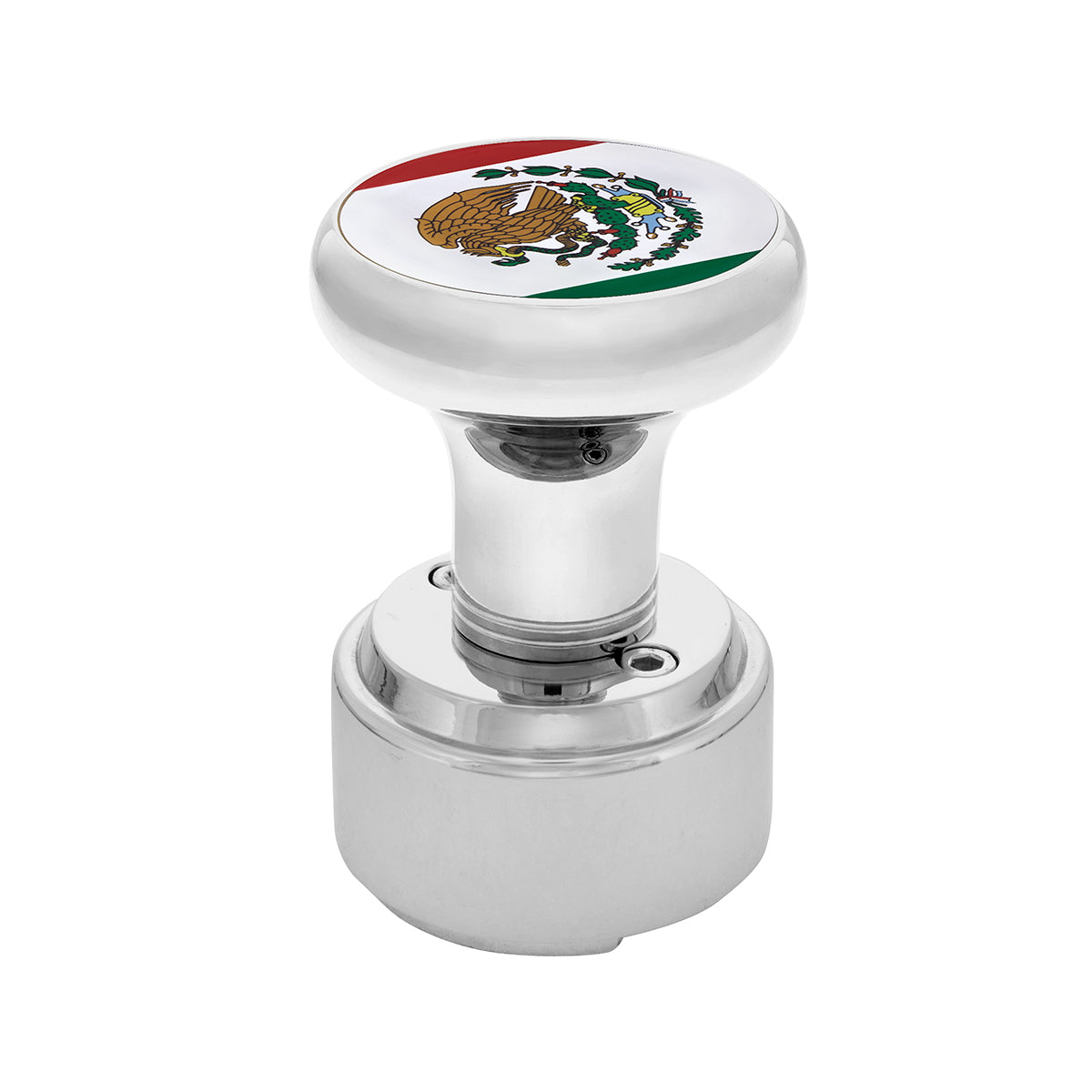 Thread-On Gearshift Knob with 9/10 Speed Adapter & Mexico Flag Sticker Chrome - 70826