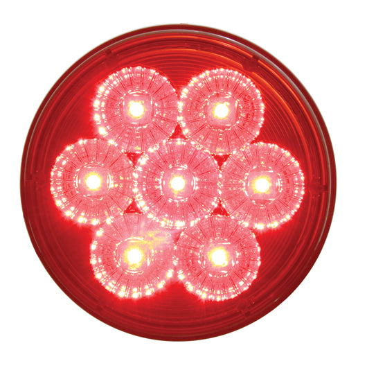 4-inch round red LED stop turn and tail light with reflector lens and waterproof polycarbonate housing