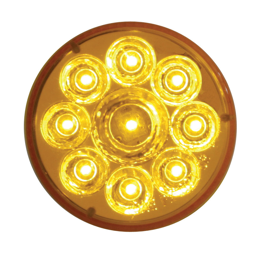 2.5-inch round amber LED clearance/marker light with 9 diodes, amber lens, and waterproof polycarbonate housing