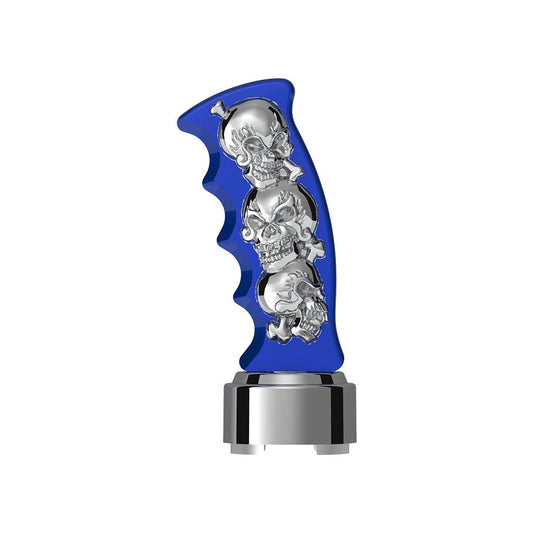 Thread-On Skulls Pistol Grip Gearshift Knob With Chrome 9/10 Speed Adapter Indigo Blue With Chrome Skulls - 70835