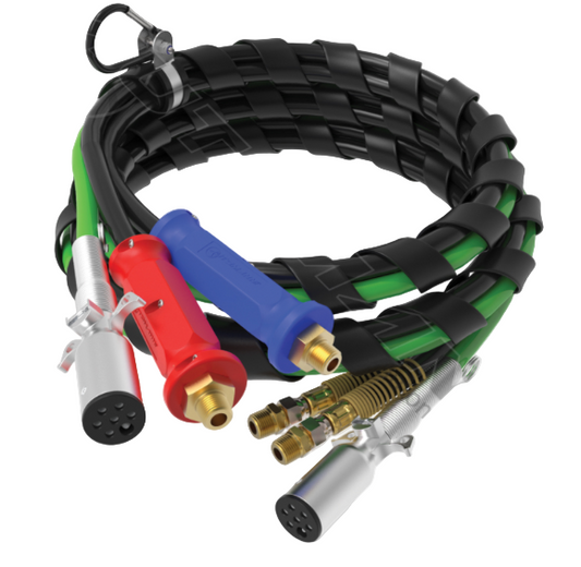 12ft 3-in-1 Airpower Line with Black Air Hoses and Green ABS Cable for Semi-Trucks