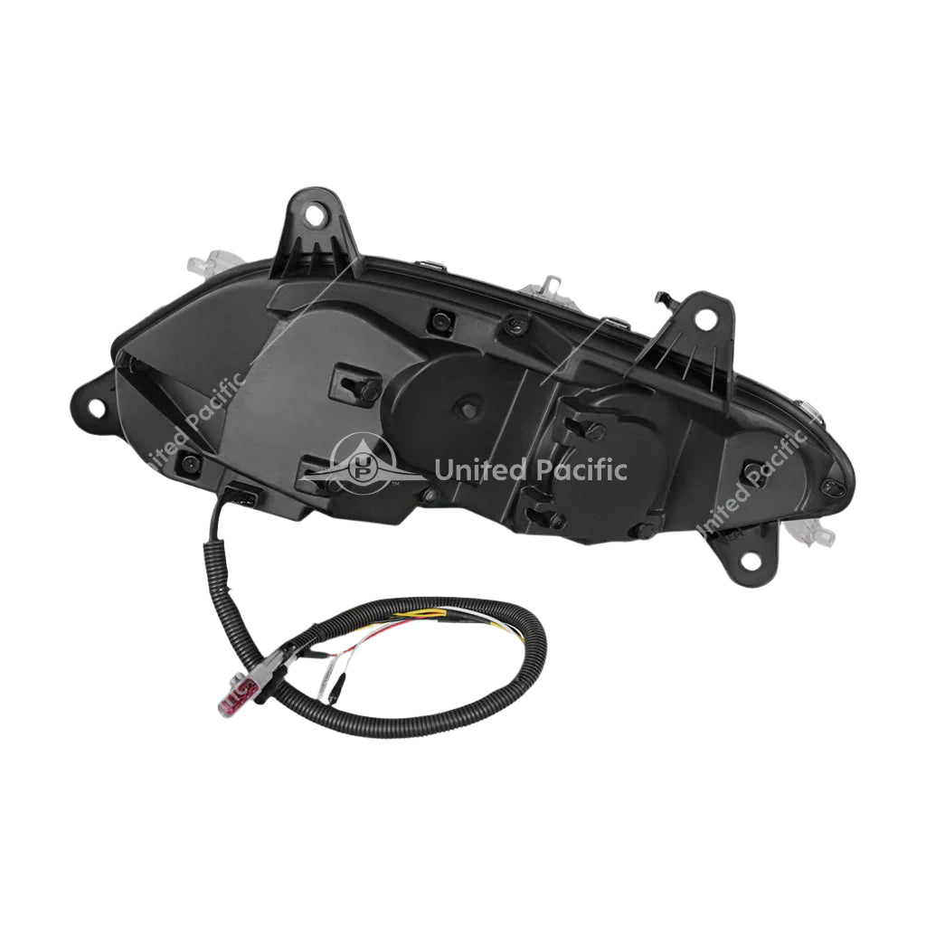 Black 86 LED Headlight for 2018-2025 International LT Truck showing bright white DRL, amber turn signals, and sleek modern design for improved visibility.