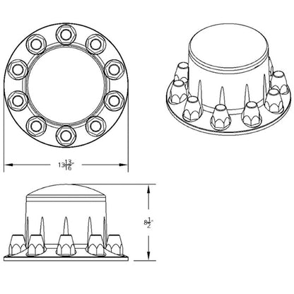 Chrome Dome Rear Axle Cover w/ 33mm Standard Style Push-On Nut Covers - 10316