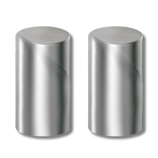 Chrome plastic thread-on lug nut covers M22x1.5, cylinder shape 33mm x 3-1/2in, 10-piece box for semi-truck wheels.