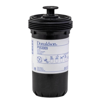 Donaldson P553009 spin-on secondary fuel filter for Cummins ISB 6.7L, 4-inch diameter heavy-duty diesel fuel filter.
