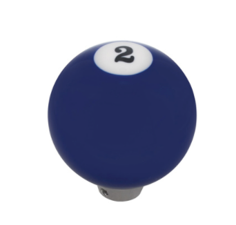 Gloss blue number 2 pool ball gearshift knob with brushed aluminum base and mounting hardware
