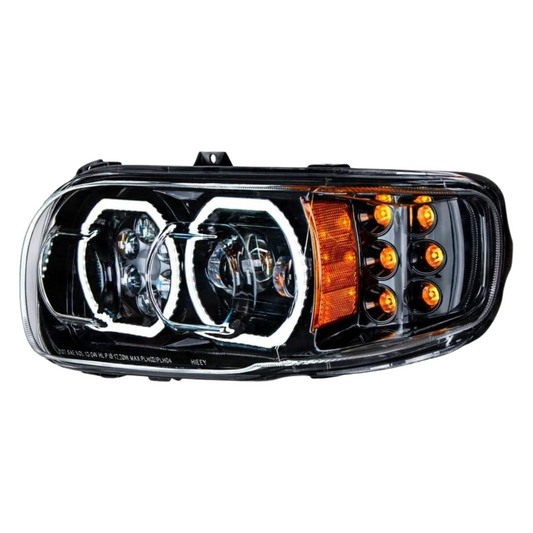 High Power 10 LED Blackout Headlight with 6 LED Turn & 100 LED Halo For 2008-15 PB 388 & 2008-2021 389 - Driver  -  35786