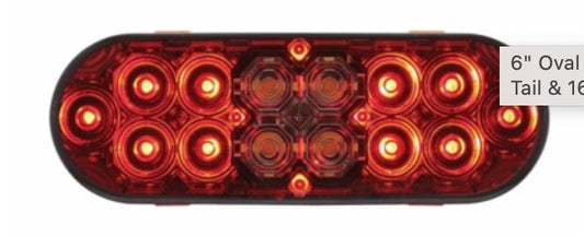 6" Oval Combo Light With 14 LED Stop Turn & Tail & 16 LED Back-Up Red LED/Red Lens  -  36609