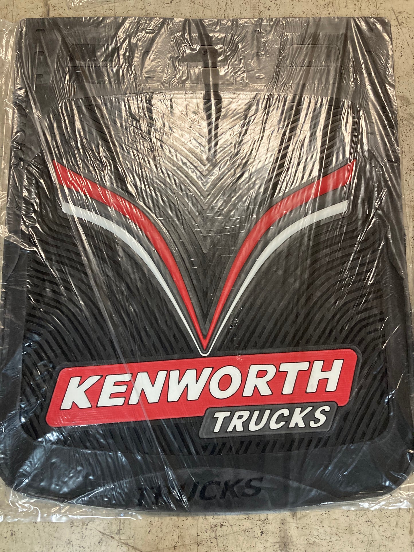 Black 24x30 Kenworth V-curve mud flap for heavy-duty trucks