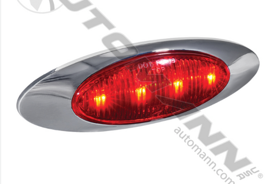 Red 2x6.5 Inch LED Marker Light with Chrome Bezel for Semi-Trucks