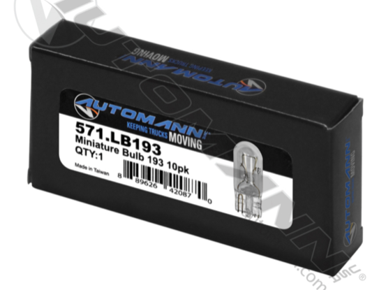 10-pack of 193 T-3-1/4 wedge base miniature bulbs rated at 14V and 0.33A.