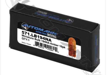 10-pack of 194NA amber T-3-1/4 wedge base miniature bulbs, 14V and 0.27A.