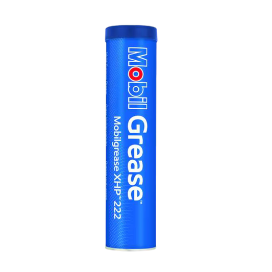 Mobil XHP 222 multipurpose lithium complex grease cartridge, 14.1 oz, blue label.
