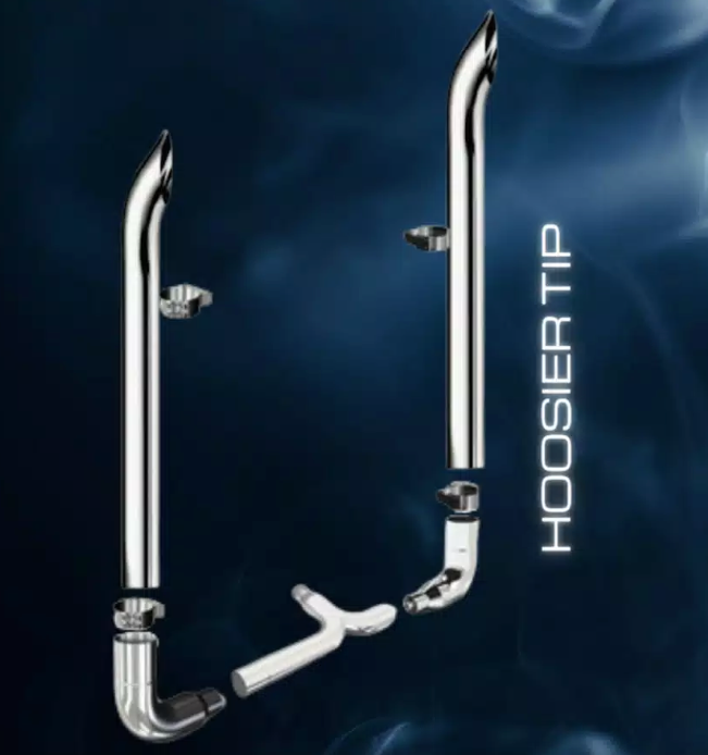 Peterbilt Long Drop 90 Degree Elbow Exhaust Kit with 8-inch Hoosier Tip and 114-inch stacks