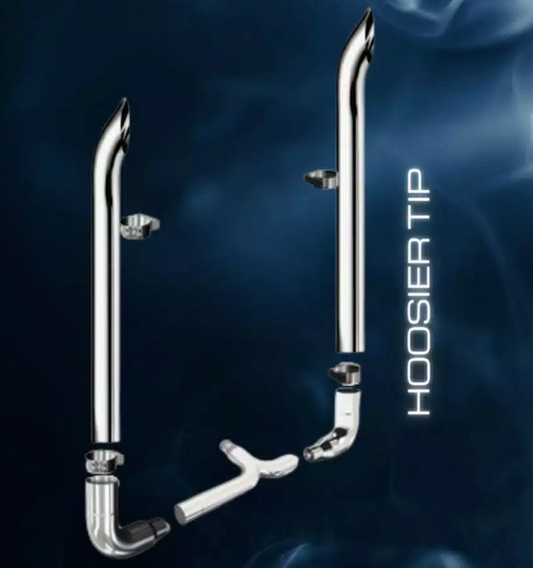 Peterbilt Long Drop 90 Degree Elbow Exhaust Kit with 8-inch Hoosier Tip and 114-inch stacks