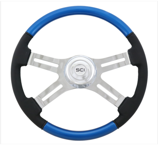 Classic Combo Blue  18" & Leather Rim Steering Wheel  -  543-3003-77502