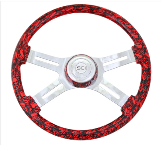 Skulls Viper Red Steering Wheel with Matching Bezel  -  536-3036-77502