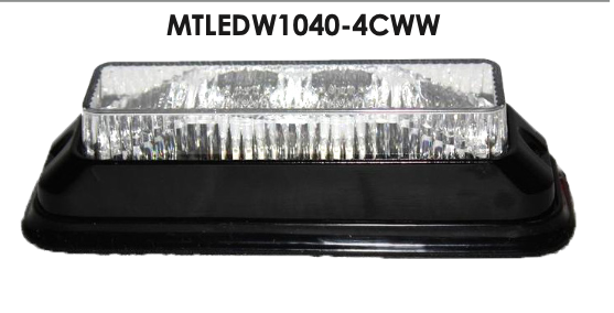 1” x 4” Rectangular 4 Diode White Mini Strobe Light w/ Wide Angle Clear Lens, SAE J595 Class 1 -  MTLEDW1040-4CWW