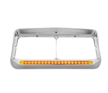 Led Rectangular Dual Headlight Bezel with Visor Amber Led Amber Lens (19)  -  32346