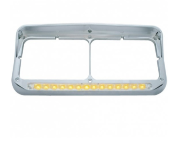 14 LED CHROME RECTANGULAR DUAL HEADLIGHT BEZEL WITH VISOR - AMBER LED/CLEAR LENS - 32352