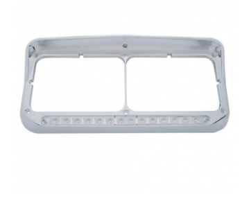 14 LED CHROME RECTANGULAR DUAL HEADLIGHT BEZEL WITH VISOR - AMBER LED/CLEAR LENS - 32352