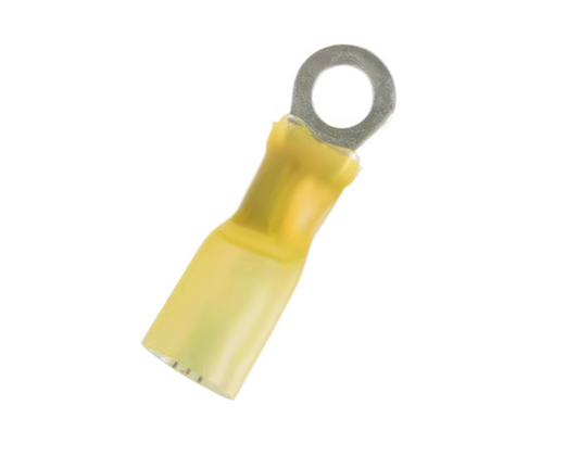 12-10 AWG #8 STUD CS HEAT SHRINK RING TERMINAL - YELLOW, 4 PCS  - 98187