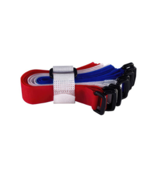 8" RED,WHITE,BLUE HOOK & LOOP VELCRO STRIP-TIE FASTENERS WITH BUCKLE, 8 PCS -98027