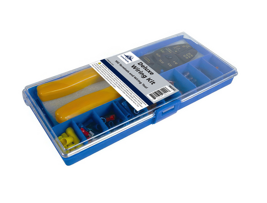 DELUXE WIRING KIT W/ 100 VINYL TERMINALS & 1 STRIPPER/CRIMPER TOOL, 101 PCS- 98241