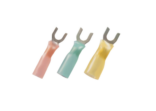 22-18 AWG #8 STUD CS HEAT SHRINK SPADE TERMINAL - RED, 10 PCS 98159