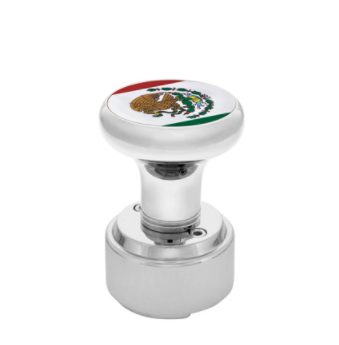 Thread-On Gearshift Knob with 9/10 Speed Adapter & Mexico Flag Sticker Chrome - 70826