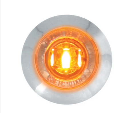 1″ DIA. MINI  AMBER/CLEAR PUSH/SCREW-IN WIDE ANGLE LED MARKER LIGHT W/ CHROME BEZEL -  87061