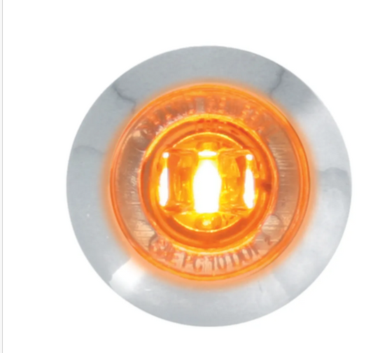 1″ Dia. Mini Amber/Clear Push/Screw-In Wide Angle LED Marker Light W/ Chrome Bezel -  87061