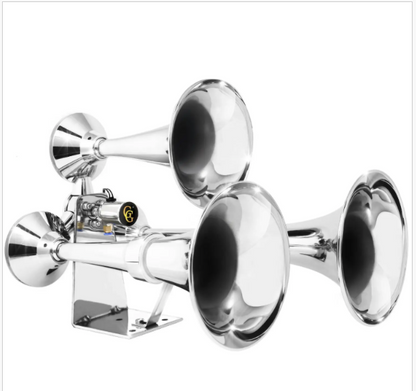 Chrome Heavy Duty Deluxe Train Horn With Stainless Steel “L” Base Bracket 12V  -  69991