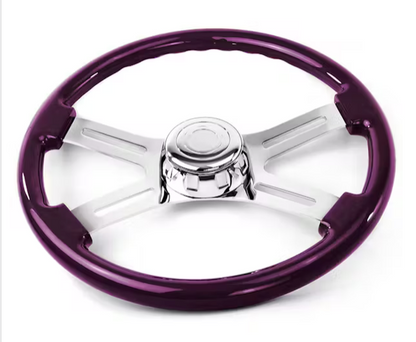 Classic Purple 18" Painted Wood Rim Chrome 4 Spoke  - 582-3003-77502