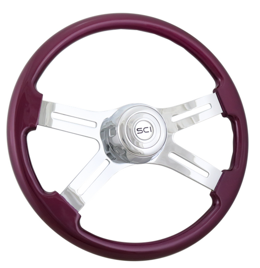 Classic Purple 18" Painted Wood Rim Chrome 4 Spoke  - 582-3003-77502