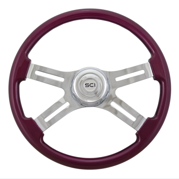 Classic Purple 18" Painted Wood Rim Chrome 4 Spoke  - 582-3003-77502