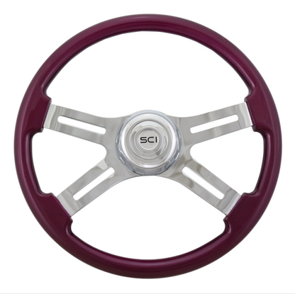 Classic Purple 18" Painted Wood Rim Chrome 4 Spoke  - 582-3003-77502