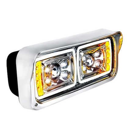 10 High Power LED Chrome Projection Headlight W/ LED Turn Signal & Position Light Bar Passenger Side - 35824