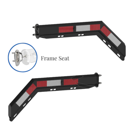 Black spring-loaded 45-degree angled mudflap hanger kit with internal locator and conspicuity tape – set of 2.