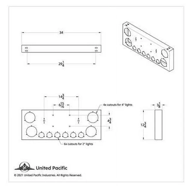 Stainless Steel Rear Center Panel with 4x7 LED 4" Reflector Lights & 6x9 LED 2" Red LED/Clear Lens 34667 Size Chart