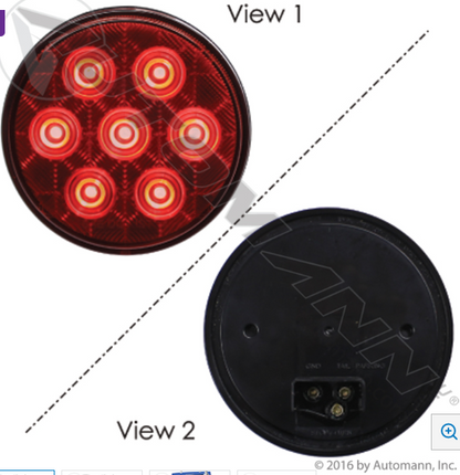 4-inch red LED stop/tail/turn light with grommet mount for semi-trucks