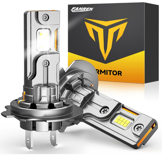 Termitor H7 fog light bulbs, 30,000LM, 6500K cool white, 1:1 halogen mini-size, plug-and-play, 60,000-hour lifespan.