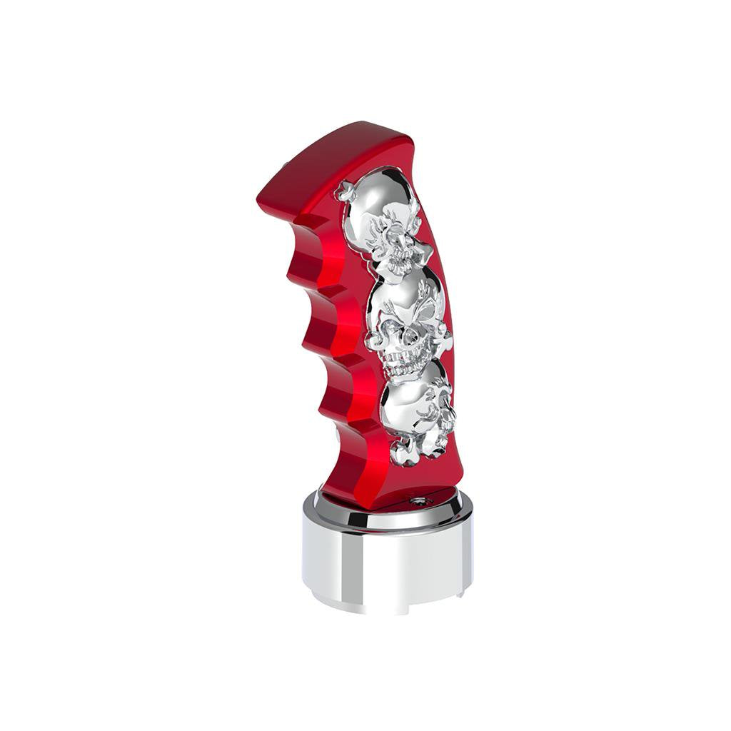 Thread-On Skulls Pistol Grip Gearshift Knob with Chrome 9/10 Speed Adapter Candy Red with Chrome Skulls - 70836