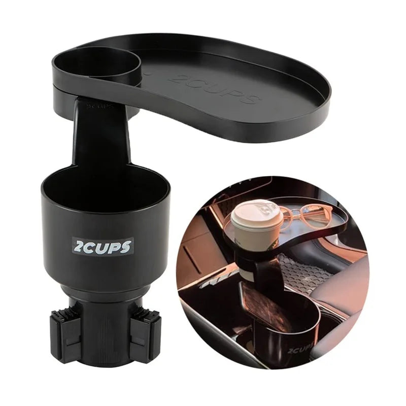 2CUPS V1 Black Car Cup Holder Expander and Attachable Tray