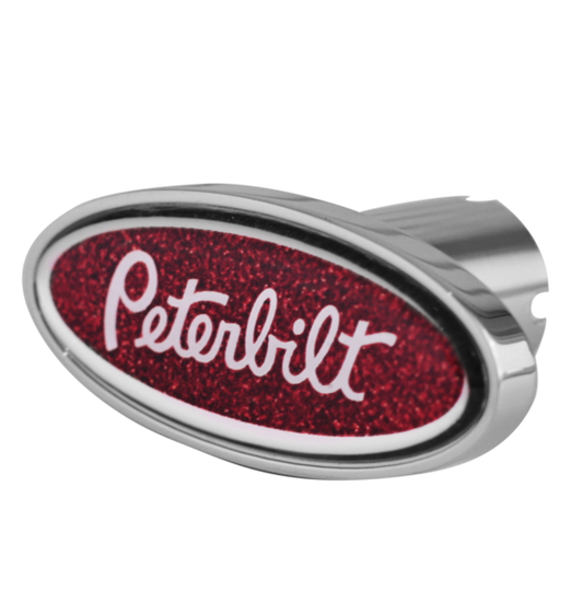 Oval Chrome Air Valve Knob With Peterbilt Logo Red  -  CK-PB-LS-5781