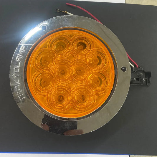 4" Stop,Turn &Tail Fixed 10 LED Light Amber 12/24V with Chrome Bezel And Direct Pigtail  -  8000CA