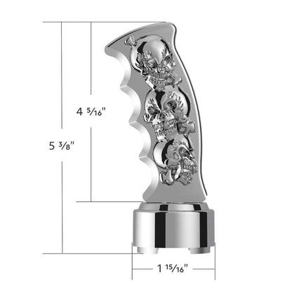 Chrome Thread-On Skulls Pistol Grip Gearshift Knob with Chrome 9/10 Speed Adapter - 70834