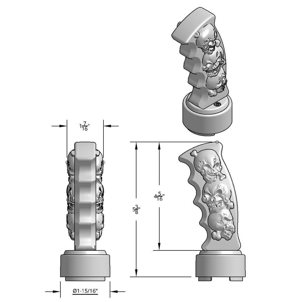 Chrome Thread-On Skulls Pistol Grip Gearshift Knob with Chrome 9/10 Speed Adapter - 70834